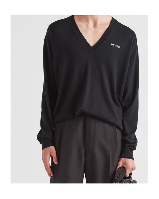 Prada Black Long-Sleeved V-Neck Jumper for men