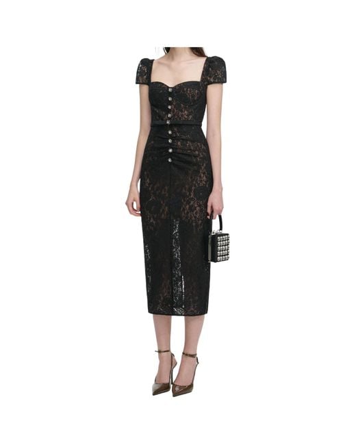 Self-Portrait Black Sweetheart Lace Midi Dress
