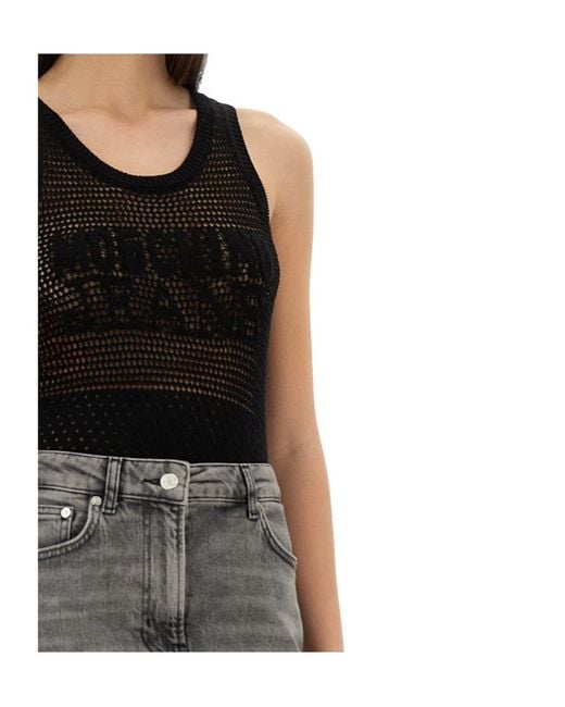 Moschino Black Mesh Top With Logo