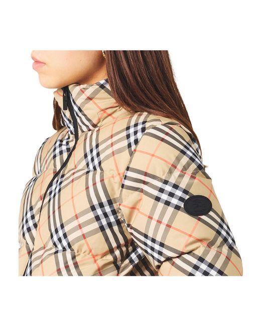 Burberry Metallic Check Insulated Cropped Short Puffer Jacket