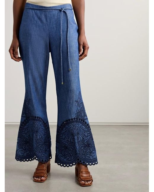 Zimmermann Blue Embroidered Flared Jeans