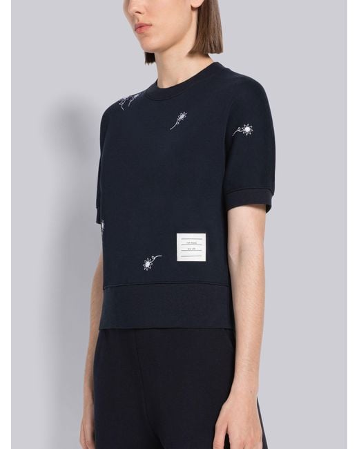Thom Browne Blue Floral Embroidery T-Shirt