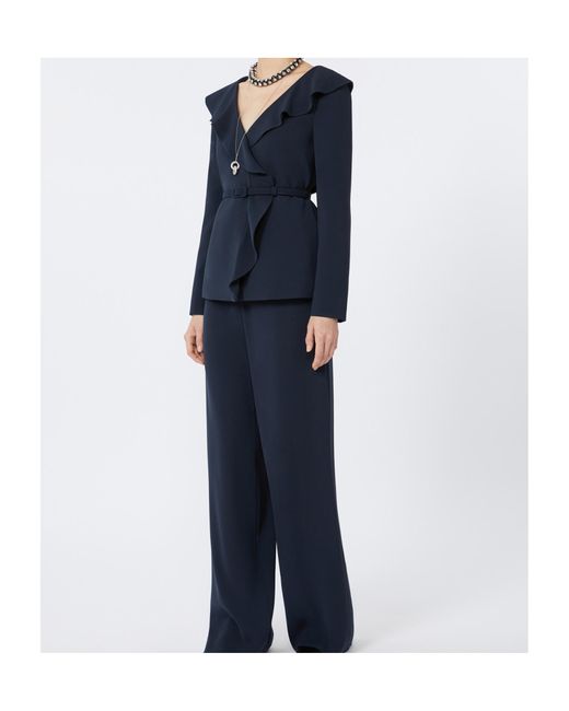 Max Mara Blue Cady Jacket With Ruffle