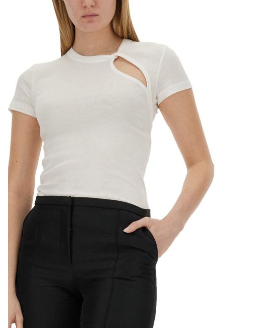 Helmut Lang White Asymmetrical Slash Short Sleeved Top