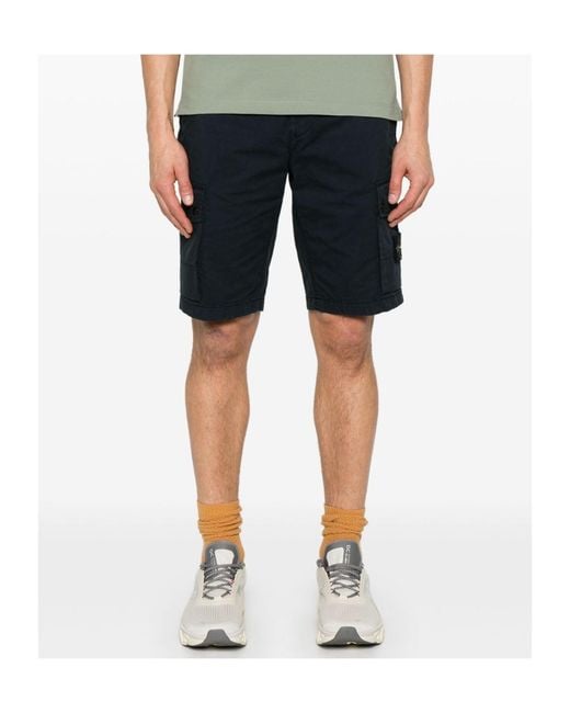 Stone Island Black Compass Patch Cargo Shorts for men