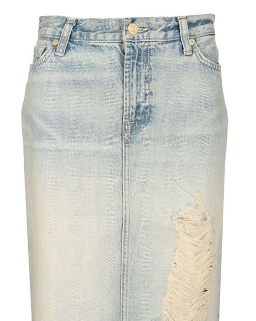 7 For All Mankind Blue Mid Skirt Peaches With Destroyed Hem