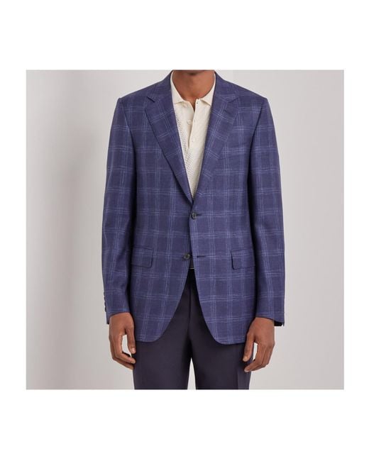 Canali Blue Overcheck Motif Regular Fit Jacket for men