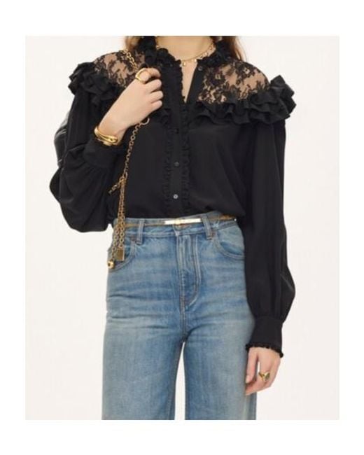 Chloé Black High-Neck Ruffled Blouse