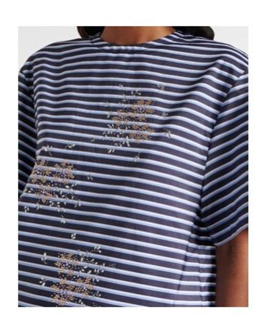 Rabanne Blue Embellished Striped Cotton Jersey T-Shirt
