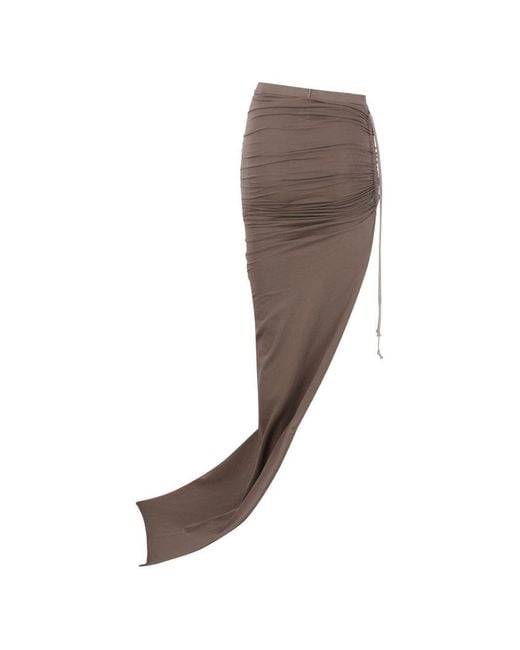 Rick Owens Brown Asymmetrical Maxi Skirt