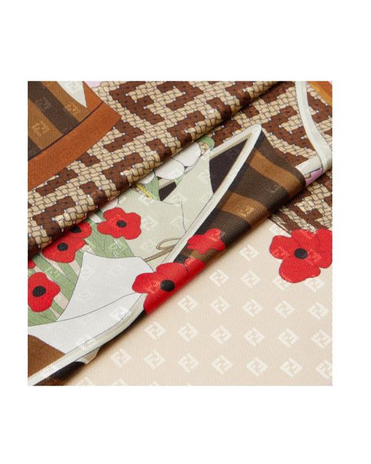 Fendi White Gardening Square Scarf
