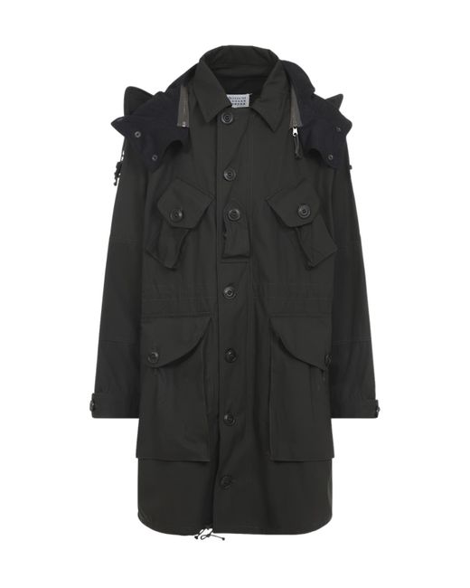 Maison Margiela Black Long Sleeved Hooded Coat for men