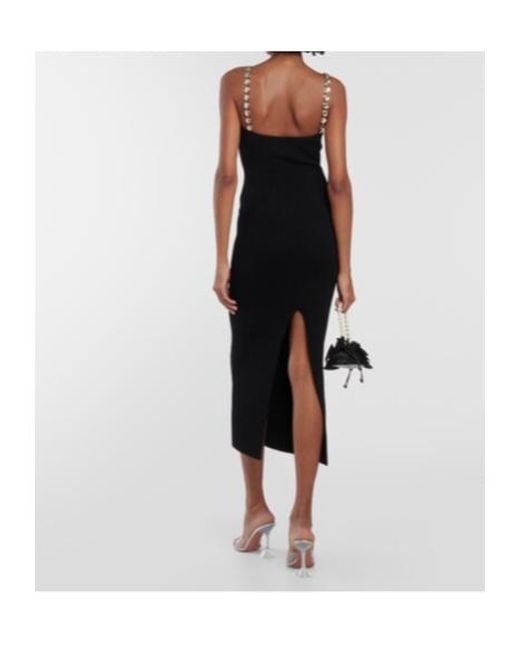 Galvan Black Globe Chain Wave Ribbed-Knit Midi Dress