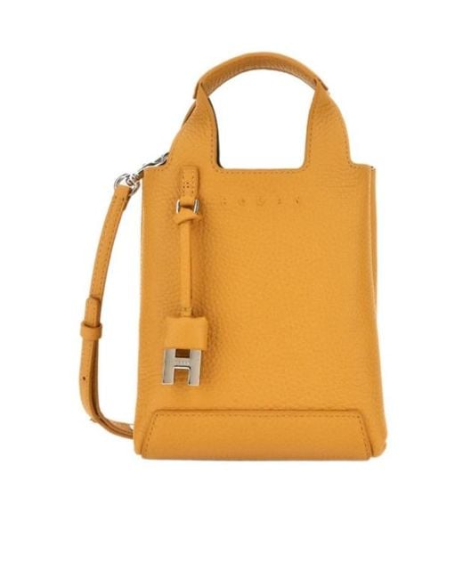 Hogan Orange Logo Embossed Top Handle Bag