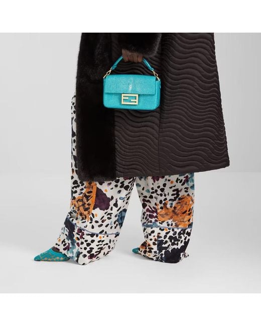 Fendi Blue Baguette Mini Stingray Leather Bag