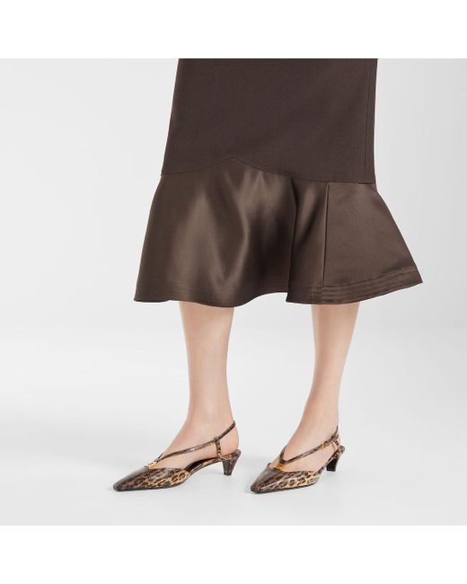 Fendi Brown 40Mm Animal-Print Slingback Pumps