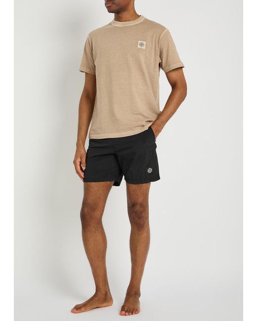 Stone Island Black Logo Crinkled Nylon Swim Shorts for men