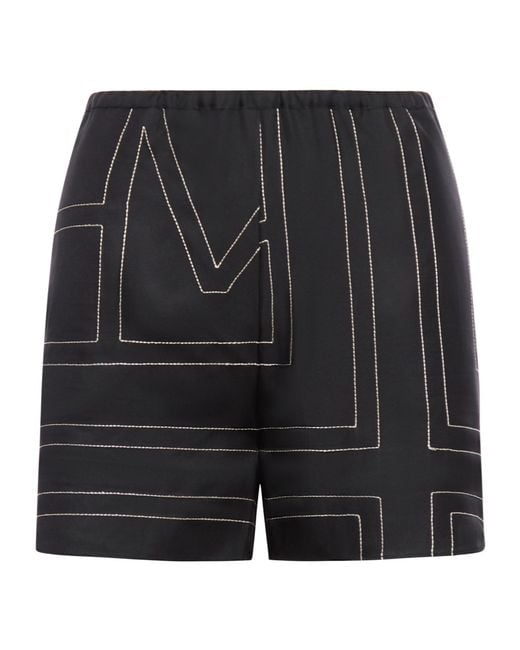 Totême Black Topstitched Silk Shorts