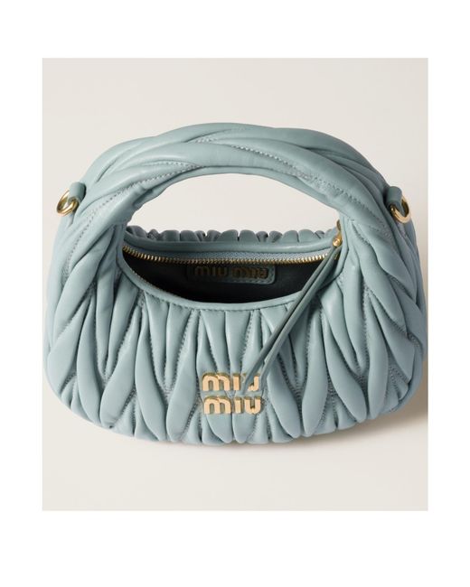 Miu Miu Blue Wander Matelassé Nappa Leather Hobo Mini-Bag