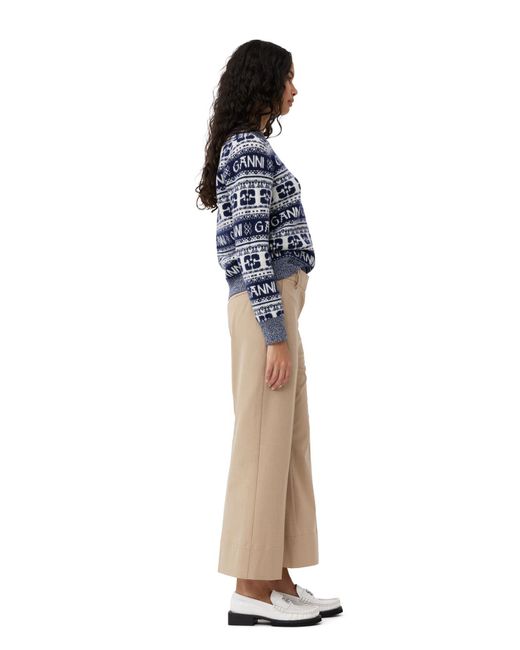 Ganni Natural Drapey Melange Cropped Trousers
