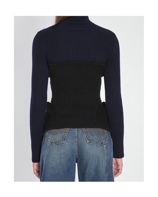Jean Paul Gaultier Blue Ribbed Knit Pullover
