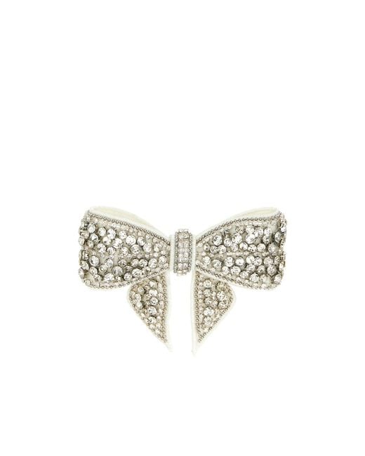 Self-Portrait White Crystal Embellished Bow Hair Clip