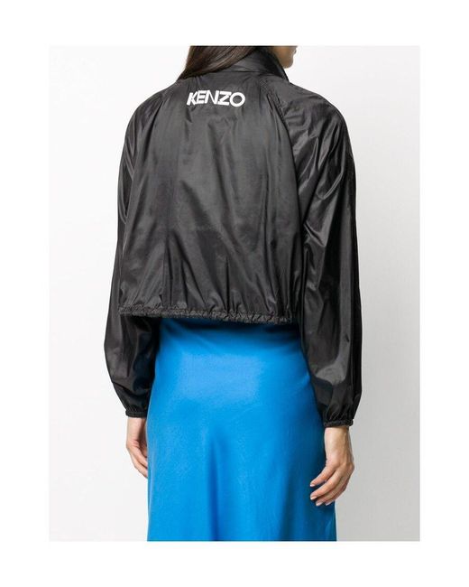 KENZO Black Cropped Drawstring Hooded Jacket