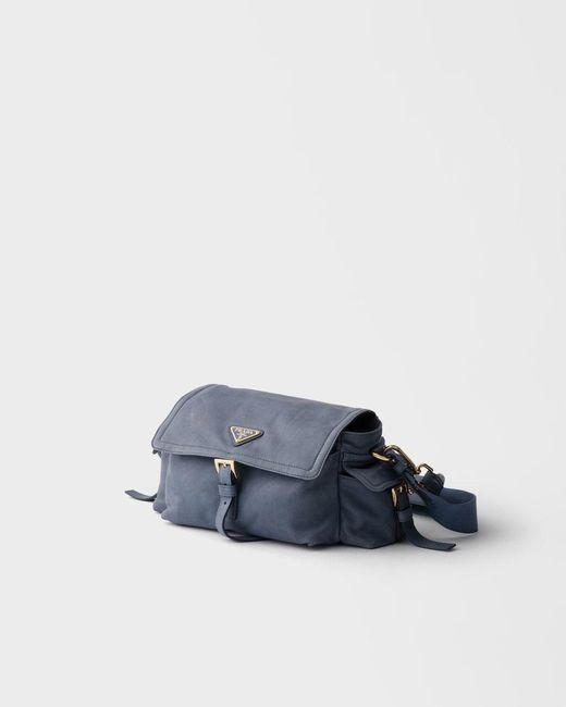 Prada Blue Explore Medium Nappa Leather Shoulder Bag With Flap