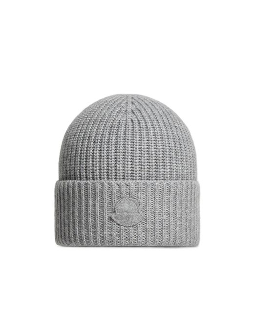 Moncler Gray Logo Patch Knitted Beanie