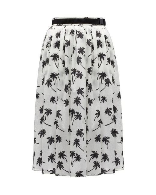 Moncler Gray Palm Tree-Print Midi Skirt