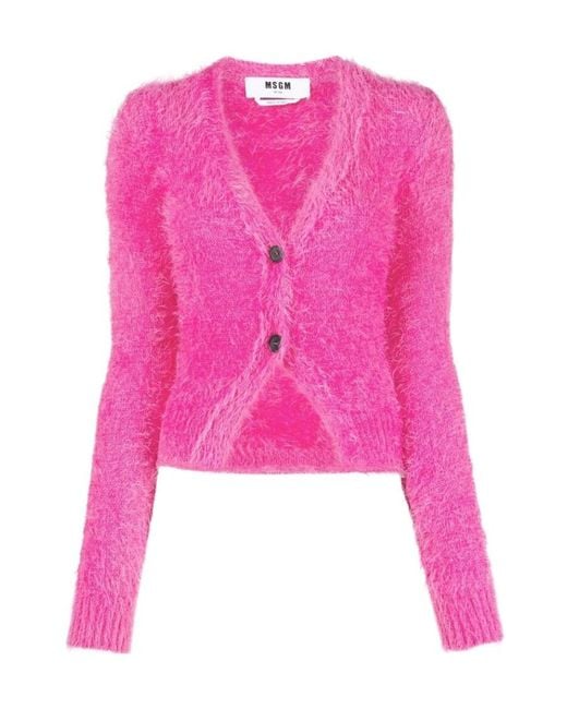 MSGM Pink Long-Sleeve Button-Fastening Cardigan