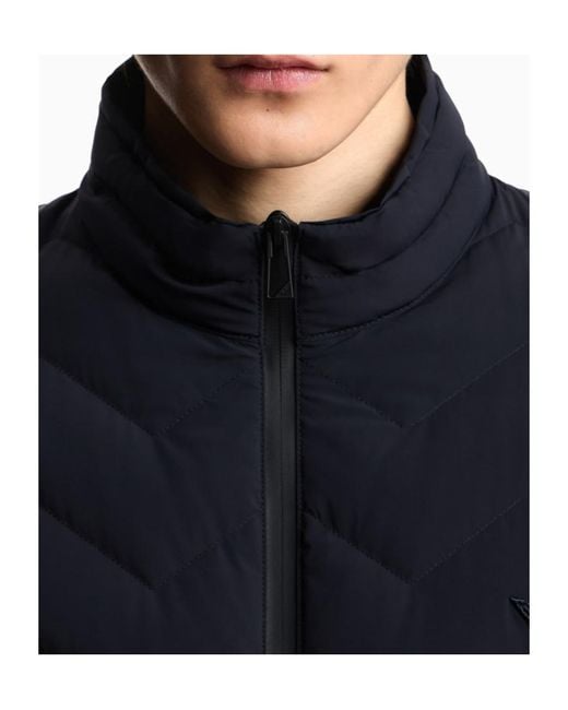Emporio Armani Blue Nylon Down Jacket With Zip And Chevron Quilting Essential for men