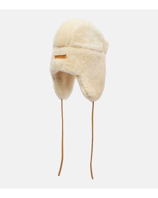 Jacquemus White Chapka Leather-Trimmed Shearling Hat