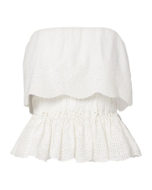 Posse White Beryl Broderie Anglaise Peplum Cotton Top