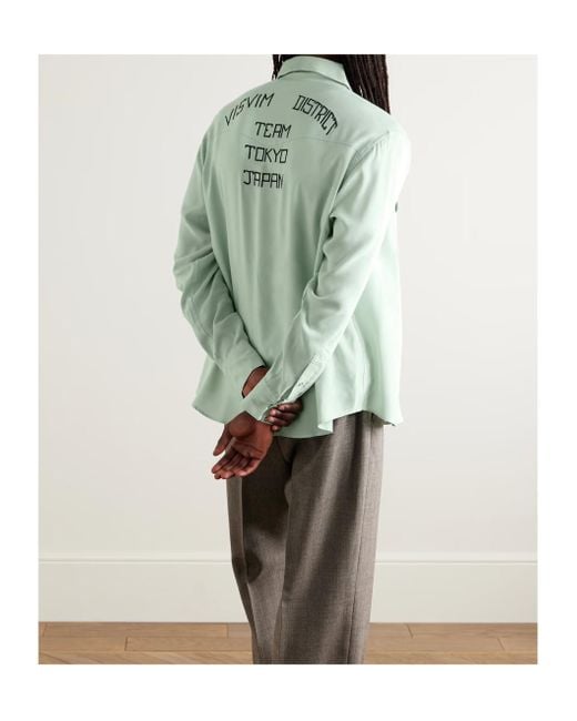 Visvim Green Embroidered Snap-Button Shirt for men
