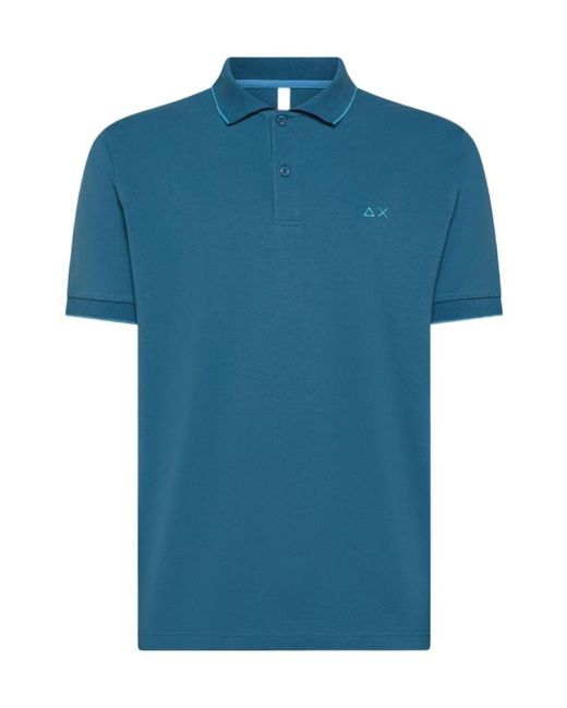 Sun 68 Blue Contrast-Trim Polo Shirt for men