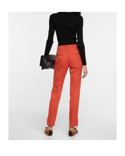 Gabriela Hearst Red Feather-Embellished Sequined Straight-Leg Trousers