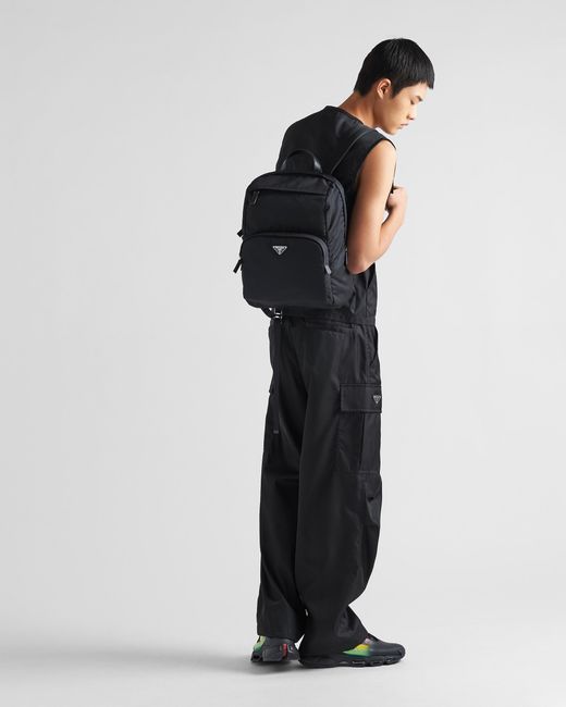 Prada Black Triangle Logo Plaque Backpack for men