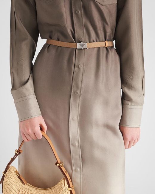 Prada Brown Gradient Belted Shirtdress