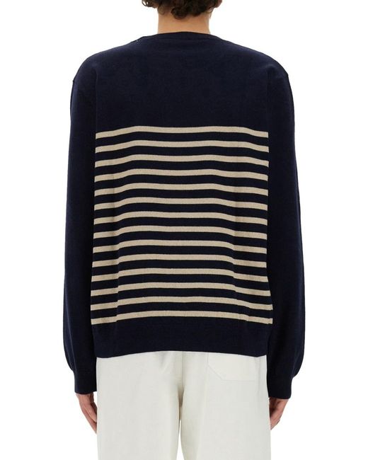 A.P.C. Blue Mattew Striped Crewneck Knitted Jumper for men