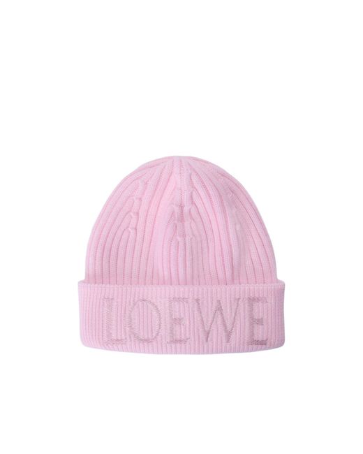 Loewe Pink Logo Embroidered Ribbed-Knit Beanie for men