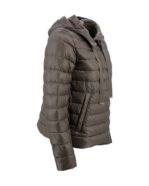 Herno Gray Quilted Hooded Drawstring Puffer Jacket