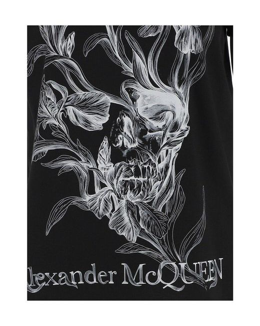 McQueen Black Floral-Print T-Shirt