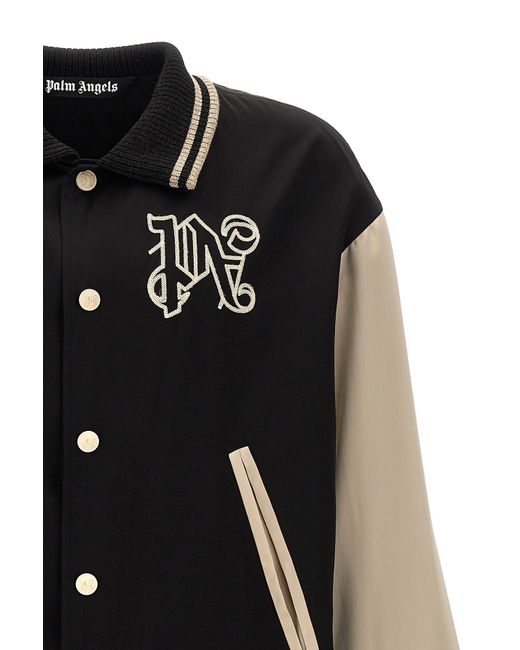 Palm Angels Black Gothic-Logo Varsity Jacket for men