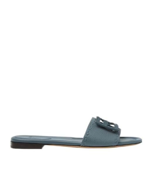 Fendi Blue Baguette Ff Slip-On Slides