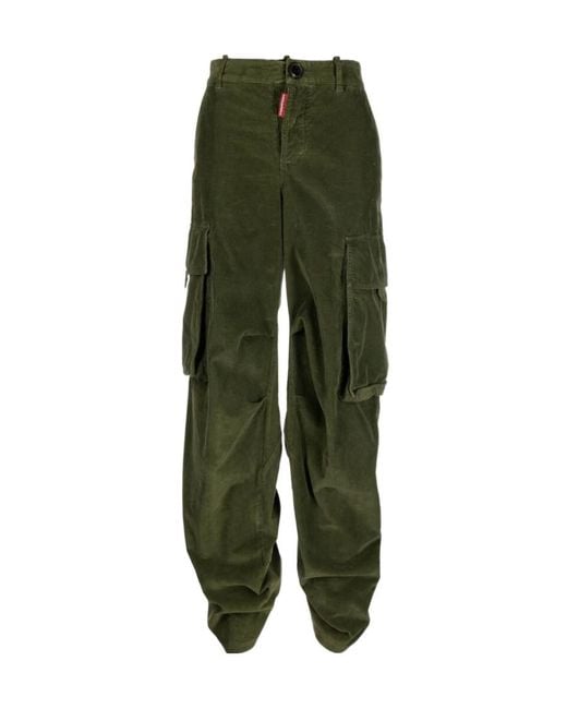 DSquared² Green Gathered-Detail Corduroy Trousers