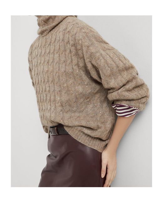 Brunello Cucinelli Brown Cable-Knit Jumper