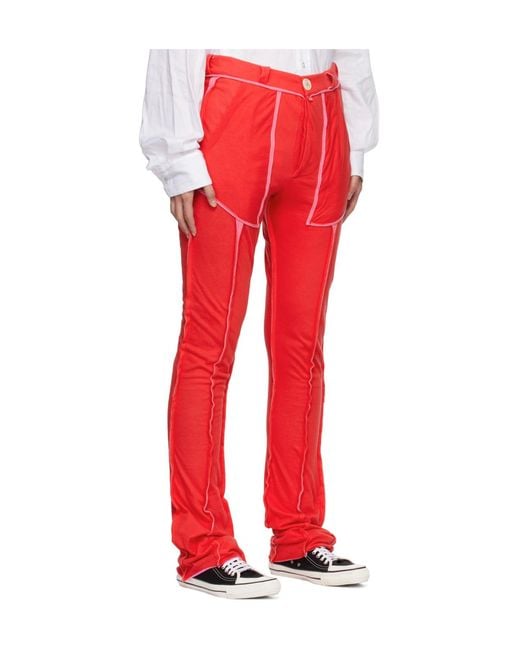 Edward Cuming Red Frayed Edge Casual Pants