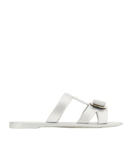 Ferragamo White New Vara Plate Strappy Slide