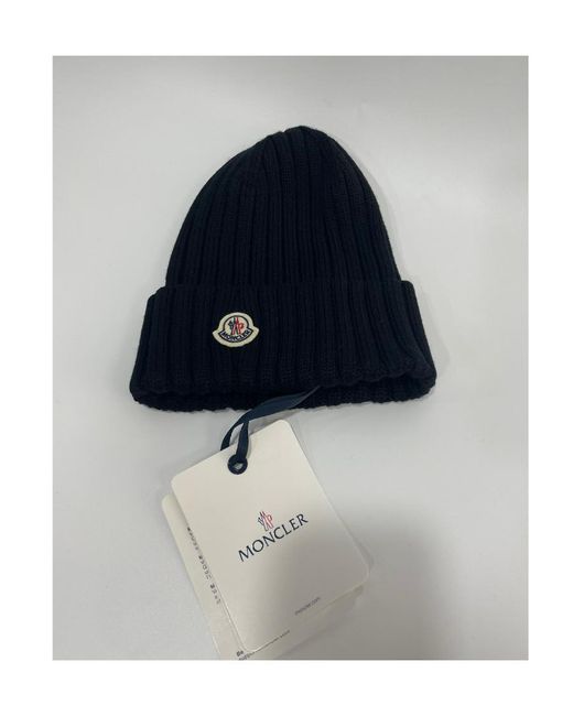 Moncler Black Logo Patch Knit Beanie